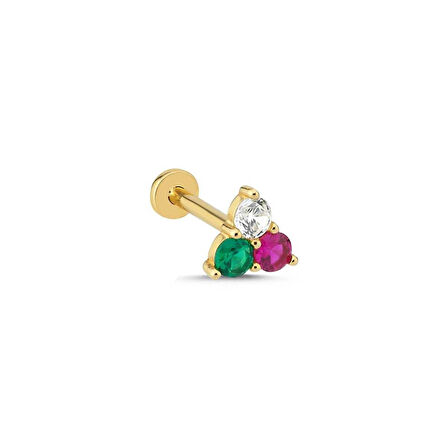 Üç Renk Taşlı Tragus Piercing