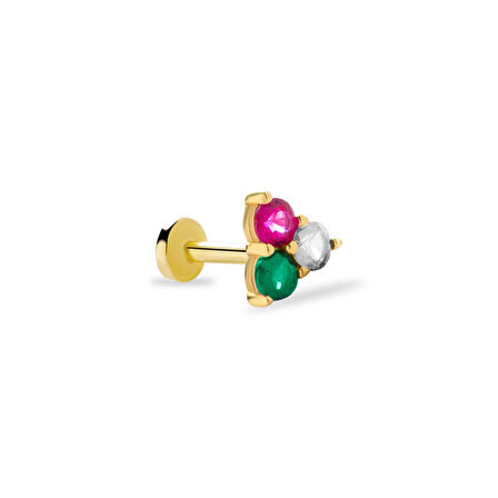 Üç Renk Taşlı Tragus Piercing