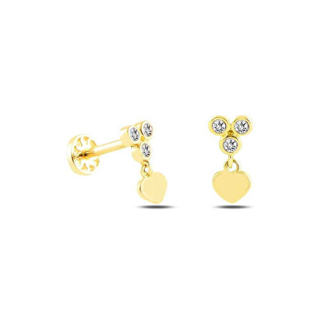 Üç Top Taş Ucunda Kalp Tragus Piercing