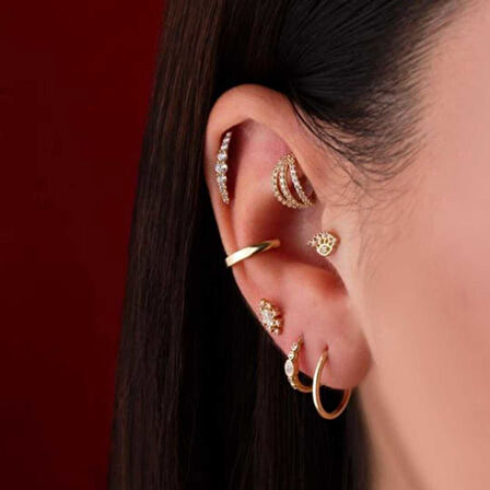 Taşlı Göz Motifli Minimal Tragus Piercing