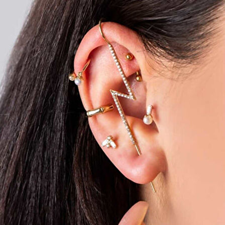 Çift Bagetli Taşlı Tragus Piercing