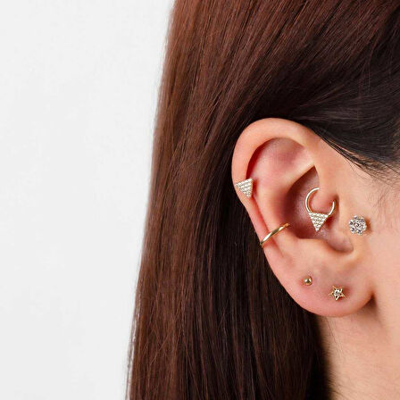 Taşlı Çiçek Motifli Minimal Tragus Piercing