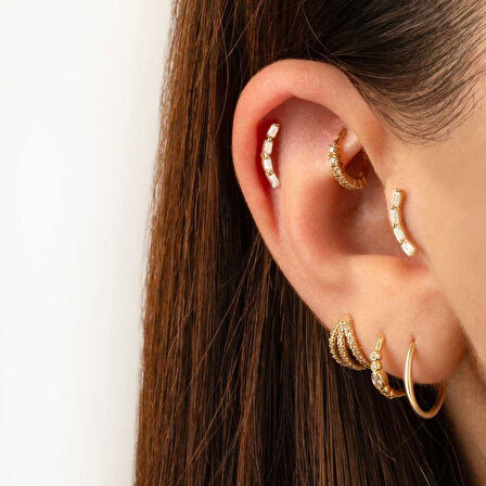 Dört Baget Taşlı Minimal Tragus Piercing