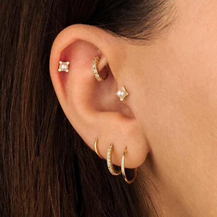 Dört Taşlı Çember İncili Tragus Piercing