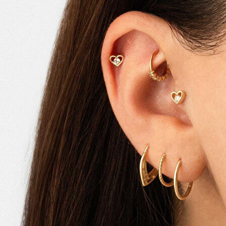 Ortası Taşlı Kalp Tragus Piercing