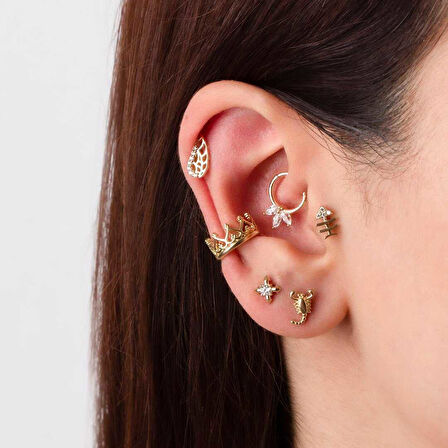 Balık İskeleti Motifli Minimal Tragus Piercing