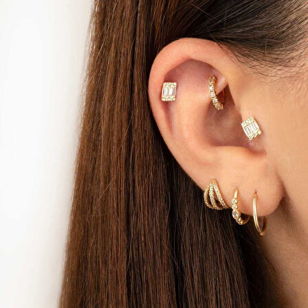 Altı Taşlı Üç Baget Tragus Piercing