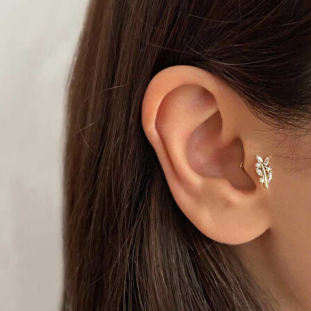 Taşlı Dal Motifli Minimal Tragus