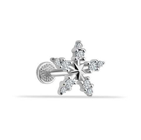 Taşlı Yıldız ve Çiçek Motifli Minimal Tragus Piercing