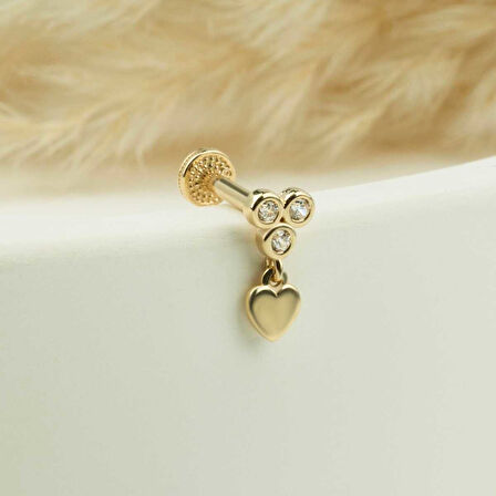 3 Taşlı Kalp Sallantılı Minimal Tragus Piercing