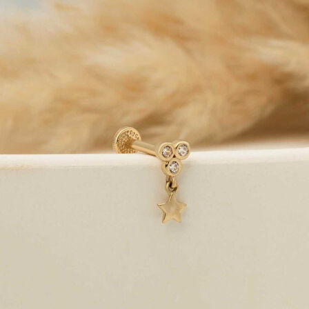 3 Taşlı Yıldız Sallantılı Minimal Tragus Piercing