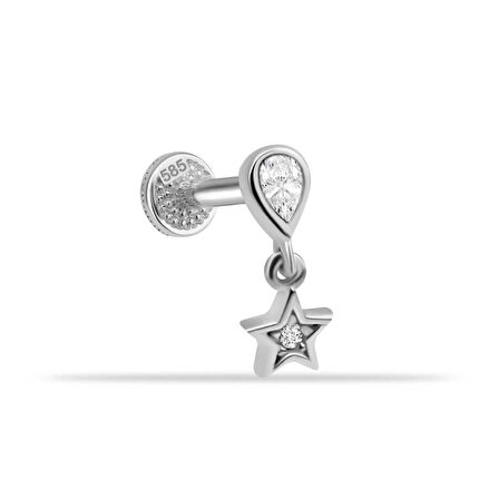 Yıldız Damla Taş Sallantılı Minimal Tragus Piercing