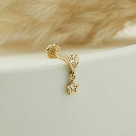 Yıldız Damla Taş Sallantılı Minimal Tragus Piercing