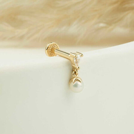 Damla Taşlı İnci Sallantılı Minimal Tragus Piercing