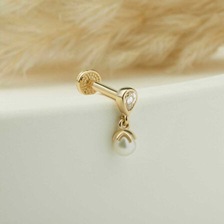 Luna Damla Taşlı İnci Sallantılı Minimal Tragus Piercing