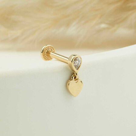 Damla Taşlı Kalp Sallantılı Minimal Tragus Piercing