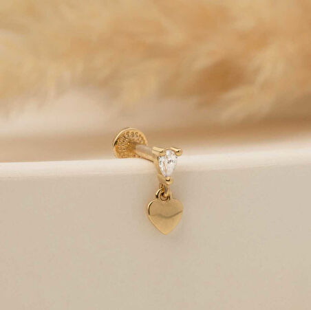 Markis Taşlı Kalp Sallantılı Minimal Tragus Piercing