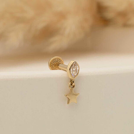 Markis Taşlı Yıldız Sallantılı Minimal Tragus Piercing