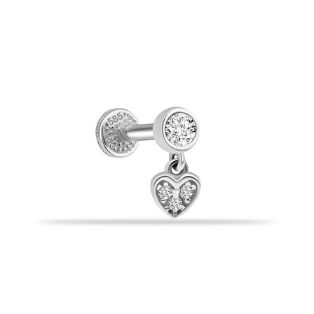 Taşlı Kalp Sallantılı Minimal Tragus Piercing