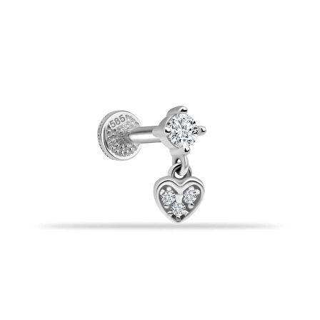 Taşlı Kalp Sallantılı Minimal Tragus Piercing
