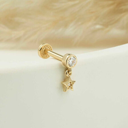 Taşlı Yıldız Sallantılı Minimal Tragus Piercing