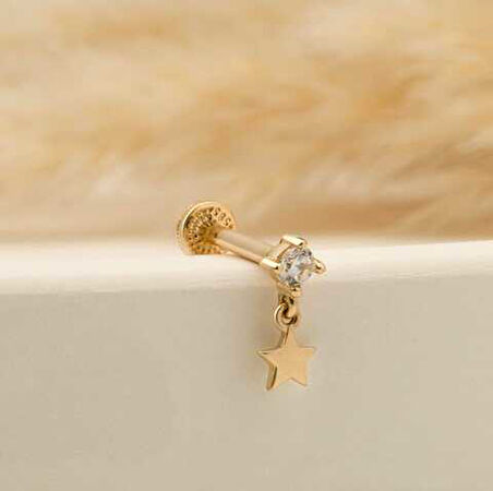 Taşlı Yıldız Sallantılı Minimal Tragus Piercing