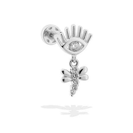 Taşlı Yusufçuk Sallantılı Göz Motifli Minimal Tragus Piercing
