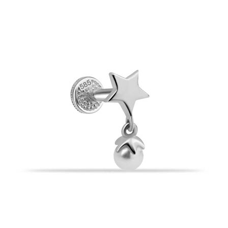 Yıldızlı İnci Sallantılı Minimal Tragus Piercing