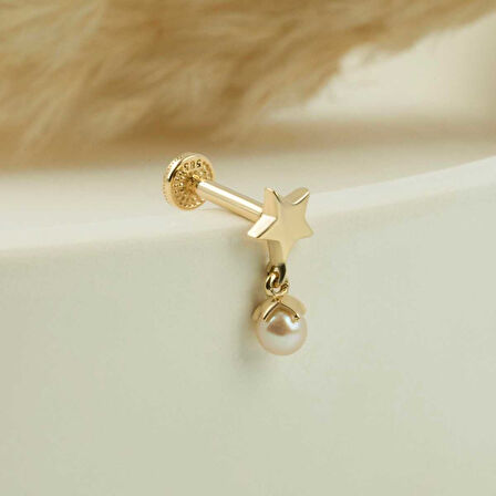 Yıldızlı İnci Sallantılı Minimal Tragus Piercing