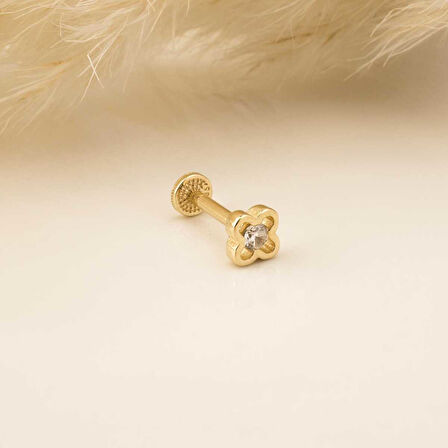Taşlı Çiçek Motifli Minimal Tragus Piercing