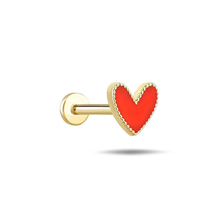 Kırmızı Mineli Kalp Tragus Piercing