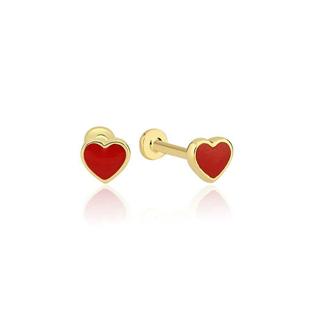 Kırmızı Mine Kalp Desen Tragus Piercing