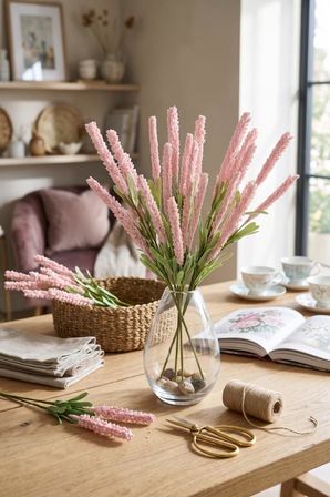 Yapay Çiçek Lateks Köpük Pembe Açık Lavanta Dalı 35cm Dekoratif Çiçek