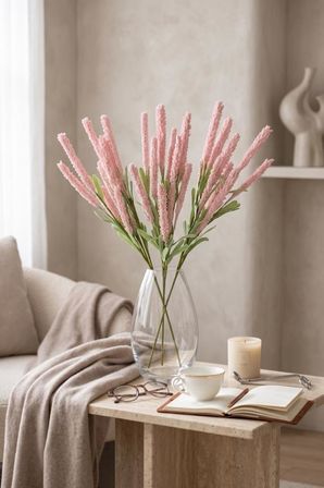 Yapay Çiçek Lateks Köpük Pembe Açık Lavanta Dalı 35cm Dekoratif Çiçek
