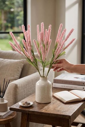 Yapay Çiçek Lateks Köpük Pembe Açık Lavanta Dalı 35cm Dekoratif Çiçek