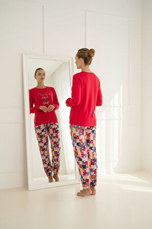 Kadın Bisiklet Yaka Düğmesiz Bilekler Lastikli/Jogger Yumuşak Termal Kışlık Pijama Takımı