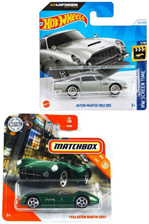 2 Araç Set - Hot Wheels Aston Martin 1963 DB5 & Matchbox 1956 Aston Martin DBR1 (1/64)