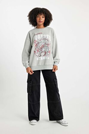DeFacto Oversize Fit Bisiklet Yaka Kalın Yıkamalı Soluk Efektli Sweatshirt B7284AX23WNGR91