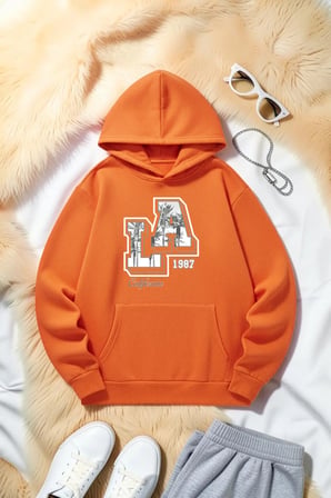 Unisex California 1987 Baskılı Oversize Hoodie Kapüşonlu Sweatshirt