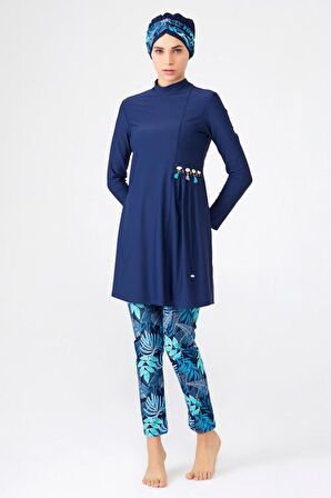 Adasea 4256 K. Lacivert Lycralı Tasarım Tesettür Mayo