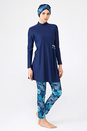 Adasea 4256 K. Lacivert Lycralı Tasarım Tesettür Mayo