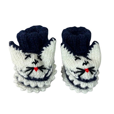 Uretti - Çiğdem 1390 5479 El Örgüsü Tavşan Desenli Lacivert Bebek Patik / 12 - 24 Ay