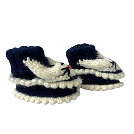 Uretti - Çiğdem 1390 5479 El Örgüsü Tavşan Desenli Lacivert Bebek Patik / 12 - 24 Ay