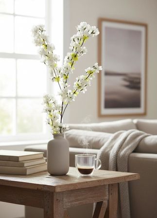 Yapay Çiçek Beyaz Bahardalı Japon Kiraz Çiçeği Erik Dalı 85*30cm Uzun Vazo Çiçeği 
