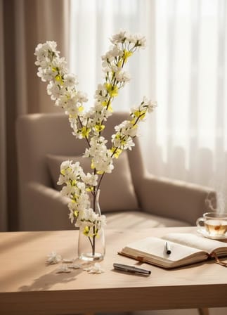 Yapay Çiçek Beyaz Bahardalı Japon Kiraz Çiçeği Erik Dalı 85*30cm Uzun Vazo Çiçeği 