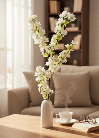 Yapay Çiçek Beyaz Bahardalı Japon Kiraz Çiçeği Erik Dalı 85*30cm Uzun Vazo Çiçeği 