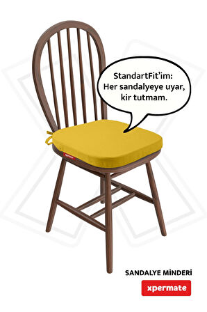 XPERMATE StandartFit Oval Sandalye Minderi Fermuarlı Yıkanabilir Kılıf Bağcıklı Su ve Yağ İtici 42x42x5 Sarı