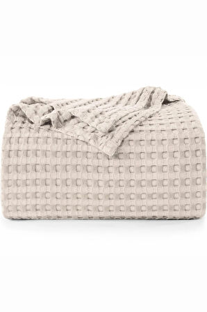 | %100 Pamuk Waffle Desen Bej Çift Kişilik Pike |yatak Örtüsü | 200x230 | Çok Amaçlı Örtü