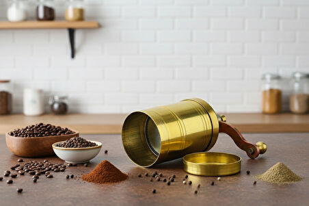 Pirinç El Yapımı Kahve Karabiber Değirmeni Öğütücü (3,5cmx8,5cm)