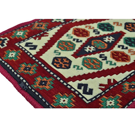 Dekoratif Otantik Çift Taraflı Fermuarlı Kilim Şark Köşesi Minder Kılıfı (40cmx41cm)  Mod4